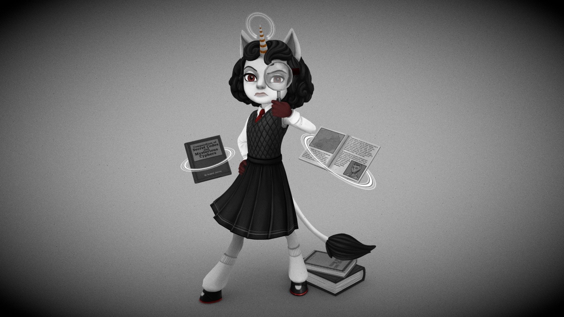 The younger version of a spy character I made a year back! I want to use her in an upcoming game project, hopefully.
For now, check out my first published indie game, which uses the same artstyle: &ldquo;The Fantastic Kitty Rue