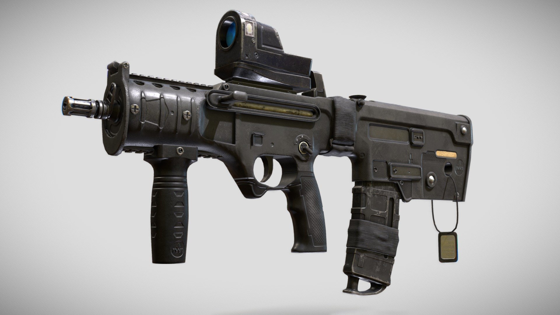 &ldquo;The IWI X95 (formerly known as the Micro-Tavor, MTAR or MTAR-21) is an Israeli bullpup assault rifle designed and produced by Israel Weapon Industries (IWI) as part of the Tavor rifle family, along with the TAR-21 and the Tavor 7. IWI US offers the rifle in semi-automatic only configuration as the &lsquo;Tavor X95'&ldquo;

PolyCount - 19800
Single texture set (4k)

Gun is hollow but has a working chamber with basic cylinder and spring. Optimized for AAA games 3d model
