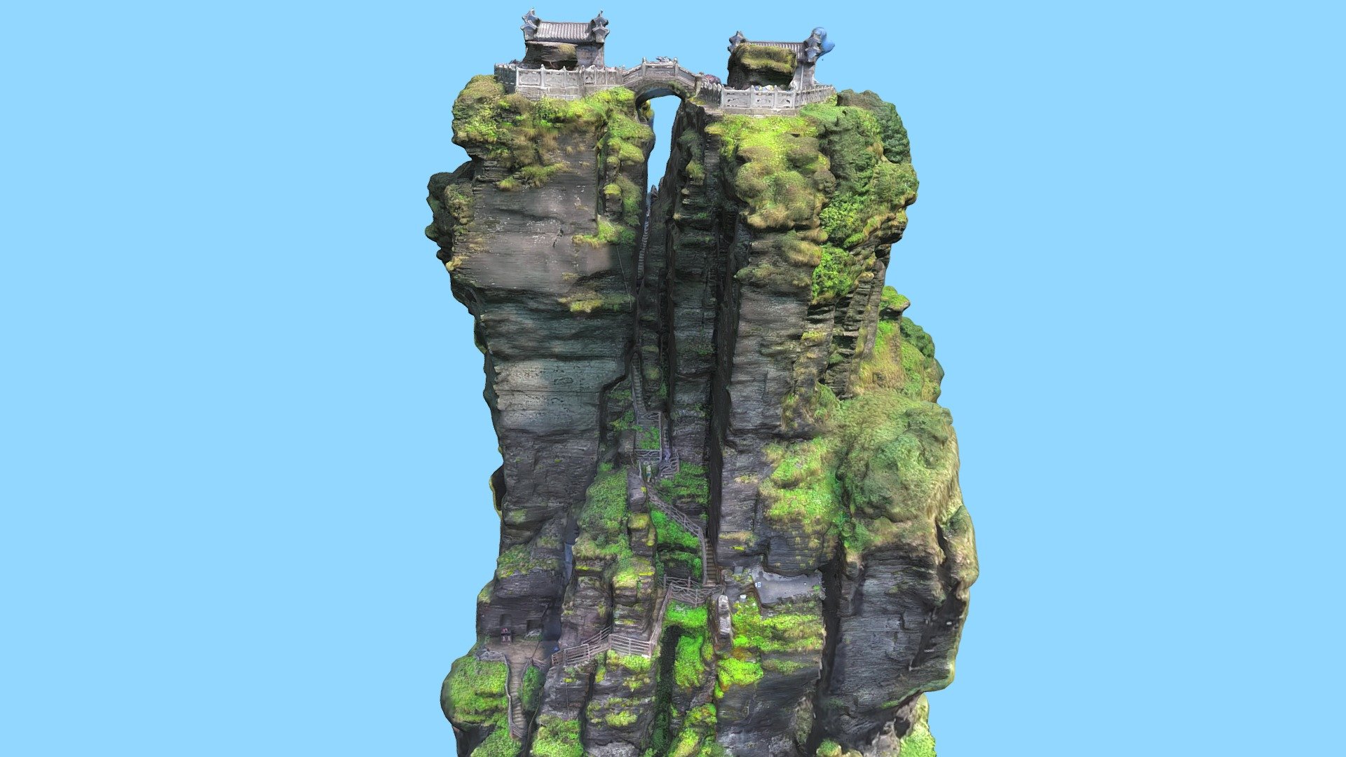 Fanjing Mountain, formerly known as “Three Valleys”, is located in Tongren City, Guizhou Province, and is named after “Brazil Pure Land”. Fanjing Mountain has won the “China’s Top Ten Summer Mountain” in 2008 and 2009, and is the fifth largest Buddhist mountain in China with Wutai Mountain in Shanxi, Putuo Mountain in Zhejiang, Mount Emei in Sichuan and Jiuhua Mountain in Anhui.
Fanjing Mountain has abundant wildlife resources, such as rare golden monkeys and phoenix trees. In the mountains, you can’t find the traces of artificial scenery. The “Mushroom Stone” of the main peak is a famous landscape, and it is also a rare place for tourism.
The ‘golden dome’ stands on a narrow ridge with a height difference of several hundred meters. Under the weathering erosion, the hard rock body cracks to form a crevice, so the ‘golden dome’ is divided into two. People built a temple on each of the two peaks, the Sakyamuni temple on the left and the Maitreya temple on the right.
Source: chinesewishes.com - Fanjing Mountain, Guizhou, China - Buy Royalty Free 3D model by LibanCiel 3d model