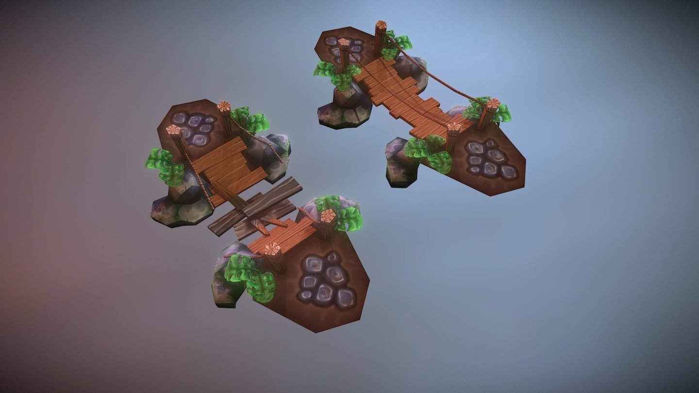 Cartoon Style Bridges made for
 using in strategy or RPG games. 

If Your game is like Blizzard style

You can perfectly use this models.

All textures are hand-painted

This models can be integrated with

any Android  or iOS games


Info:

- Bridge 1 Full - 388 Polys

- Bridge 1 Damaged - 367 Polys

- Bridge 2 Full - 288 Polys

- Bridge 2 Damaged - 322


Textures:

Bridge 1 Diffuse Texture (512x512)

Bridge 2 Diffuse Texture (512x512)


Note:
If You need more models of this kind, please

write me NuclearGamesDev@yandex.ru
 - Cartoon Bridges 2 - 3D model by NuclearGames 3d model