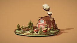 Low Poly Farm trees, garden, animals, retro, barn, farm, scarecrow, farming, chickens, pickuptruck, low-poly, lowpoly