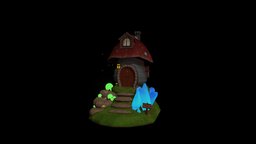 Mushroom house grass, mushroom, flower, crystal, blender-3d, game-asset, emission, low-polly, game-model, painted-texture, fireflies, low-poly-blender, hand-painted-textures, painter, cartoon, house, home, fantasy, rock, mushroomchallenge