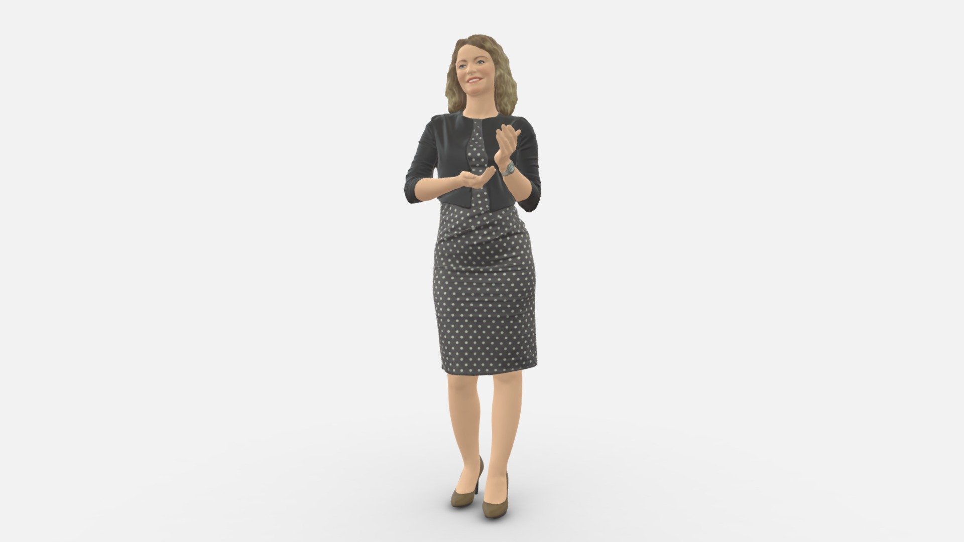 We provide unique 3d scanned models with realistic proportions for closeup and medium-distance views in artworks, paintings and classes. As well as architectural visualization projects.

Main features:




high-end realistic 3d scanned model;

realistic proportions;

highest quality;

low price;

saves you time for more time in landscaping and interiors visualization.

FEATURES 




3d scanned model 

Extremely clean

Edge Loops based

smoothable

symmetrical

professional quality UV map

high level of detail

high resolution textures

real-world scale

system unit: cm

TEXTURES 




Textural Resolution: 4096 x 4096

Color Map

The model is suitable for stereolithography 3d printing 

The model is also ready for fullcolour 3d printing - Woman in dots dress darck jacket 0948 - Buy Royalty Free 3D model by 3DFarm 3d model