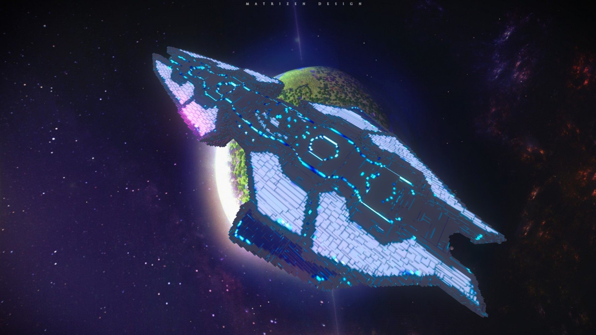 Non-voxelized version : https://sketchfab.com/models/c42ac36332864cafbb489daf25888899 - Minecraft Spaceship [Mediator] - Download Free 3D model by codealdnoah (@deuschanz) 3d model