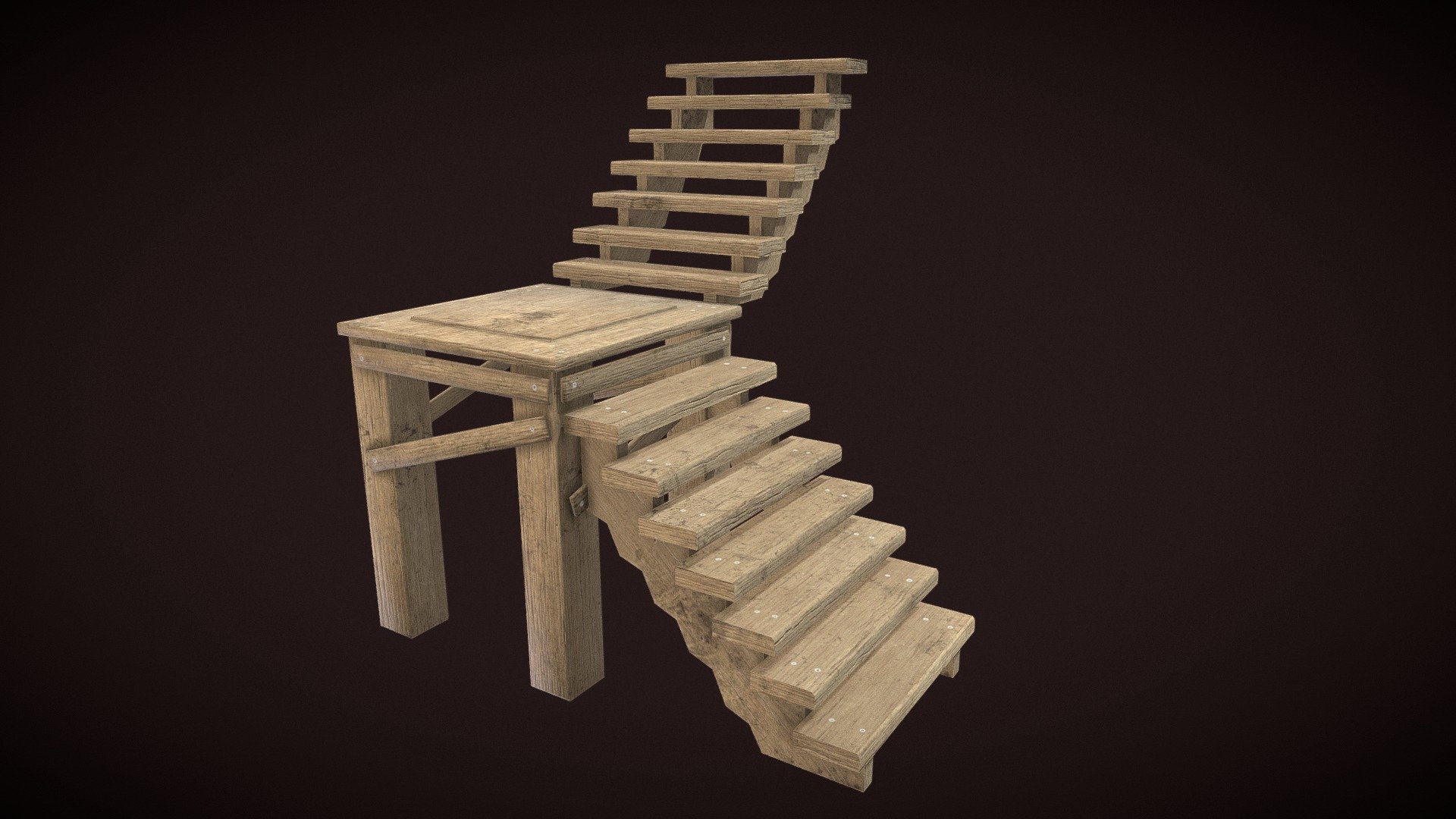 part of my asset pack survival game wood strucures.<3

texture 2k

color map roughness map normal map height map metallic map

all u need to add is better collison inside ue5 - Wood_staircase survival game - Buy Royalty Free 3D model by TheChibbos (@wirth348) 3d model