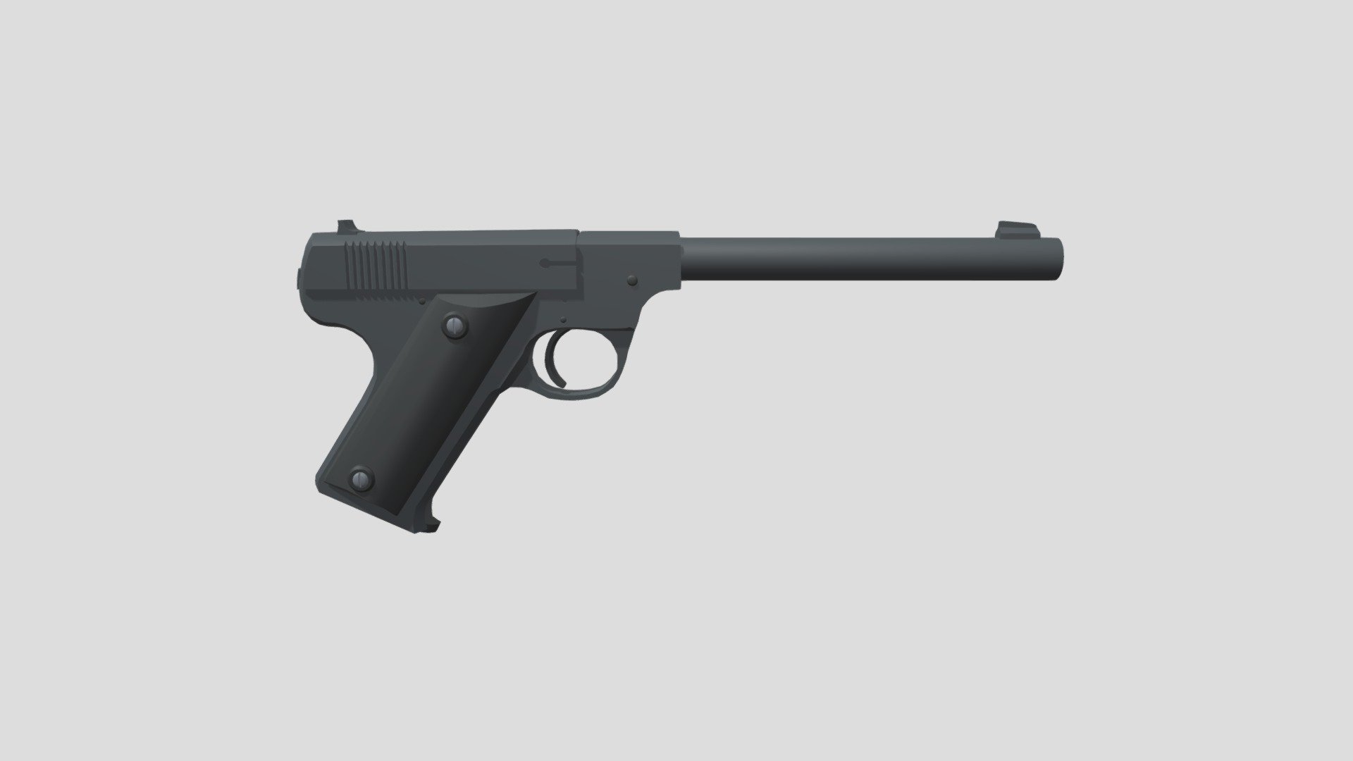 This is a target pistol in .22LR that was produced both before WW2 and after WW2. The US Military adopted this pistol as a training pistol to train soldiers for the M1911A1 pistol. This is a late 1940s model with a long 6.75 inches barrel. Magazine contains 10 rounds 3d model