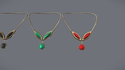 Female Emeral Rubby Black Gemstone Necklace green, red, ruby, fashion, girls, accessories, big, emerald, beautiful, womens, elegant, printable, necklace, gemstone, 3d, pbr, low, poly, female, fantasy, black, gold