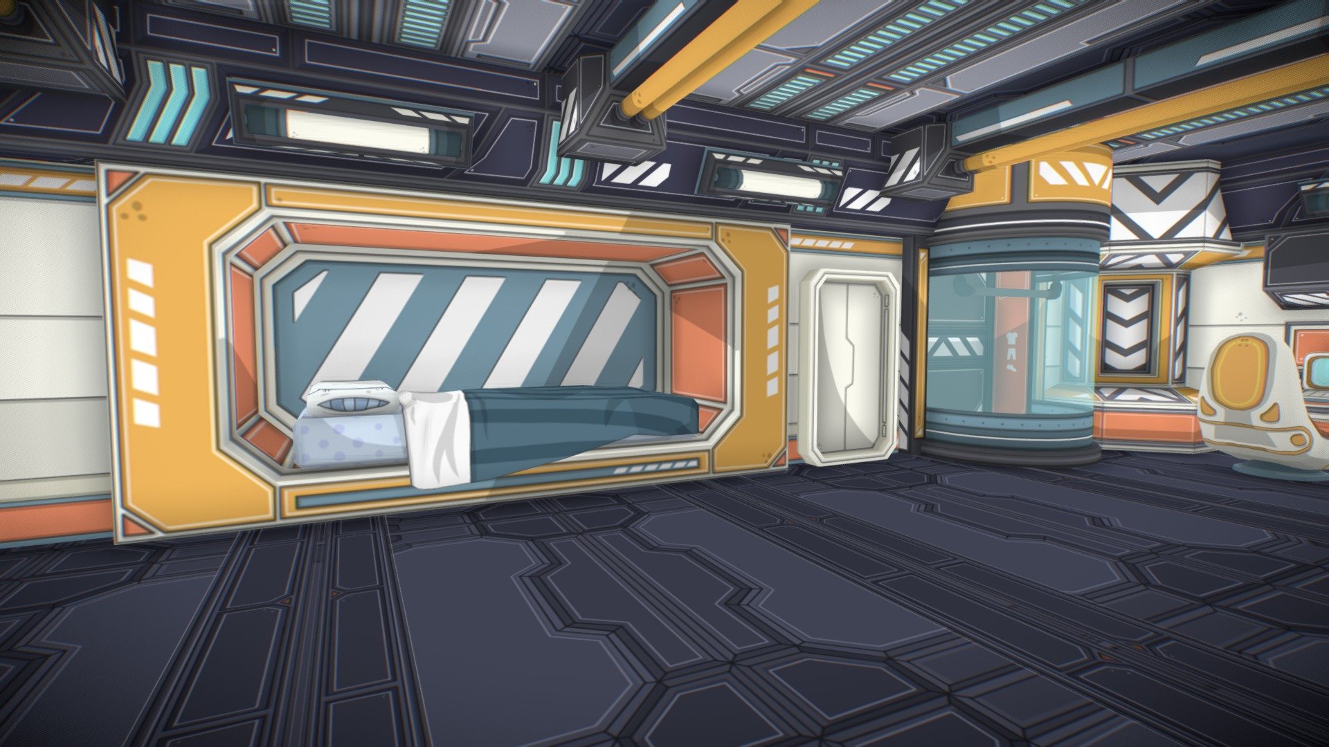 Part of a project i made using Blender, Photoshop and Unity for a game environment. This scene is part of bigger environment explorable in my other models ;) enjoy
https://www.behance.net/gallery/60900547/InLife-Aksion
(Imaginary) - ToonSpaceship - Dormitory room - 3D model by Tombolaso 3d model