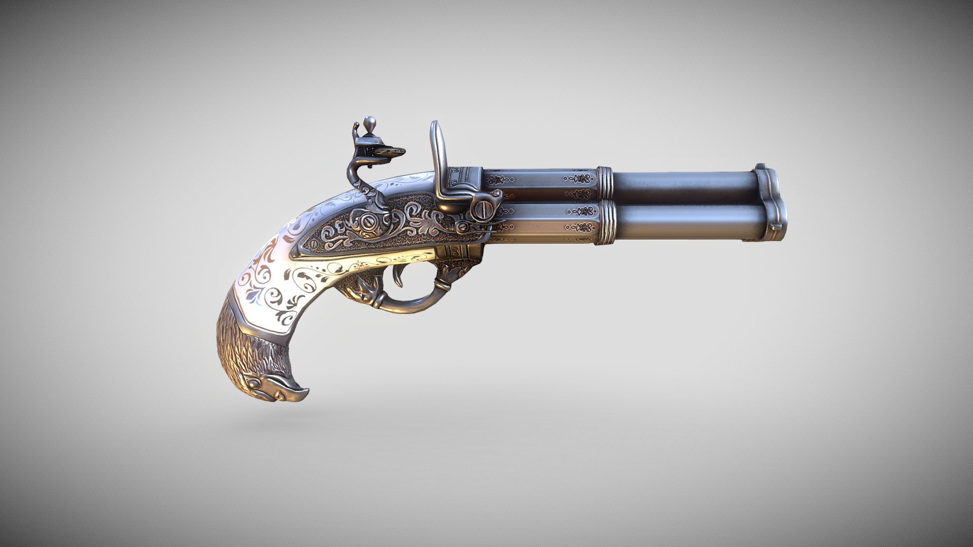 - Flintlock pistol, France 18th. C 3d model