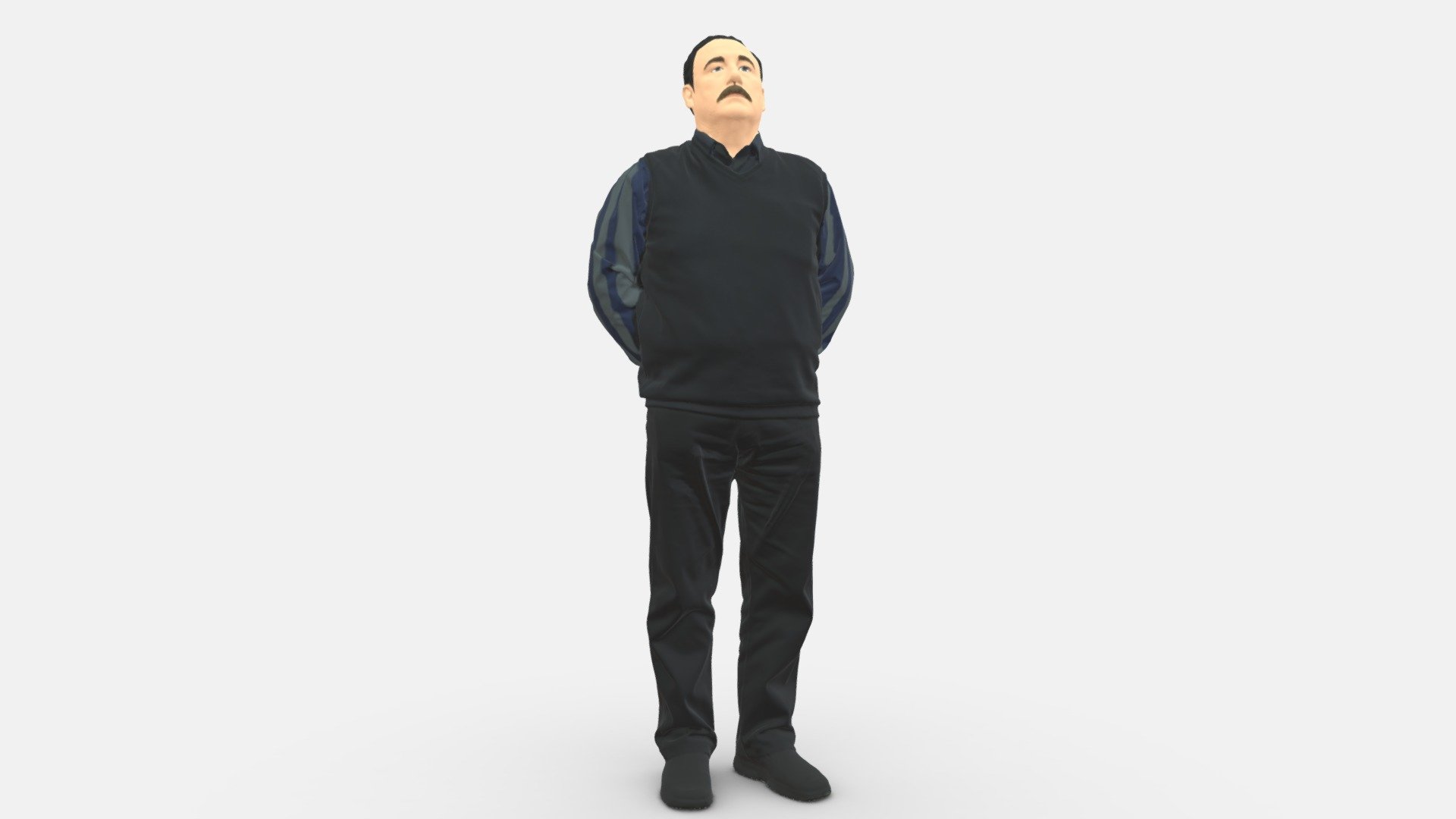 We provide unique 3d scanned models with realistic proportions for closeup and medium-distance views in artworks, paintings and classes. As well as architectural visualization projects.

Main features:




high-end realistic 3d scanned model;

realistic proportions;

highest quality;

low price;

saves you time for more time in landscaping and interiors visualization.

FEATURES 




3d scanned model 

Extremely clean

Edge Loops based

smoothable

symmetrical

professional quality UV map

high level of detail

high resolution textures

real-world scale

system unit: cm

TEXTURES 




Textural Resolution: 4096 x 4096

Color Map

The model is suitable for stereolithography 3d printing 

The model is also ready for fullcolour 3d printing - Mustachioed Man Sleeveless Jacket 0694 - Buy Royalty Free 3D model by 3DFarm 3d model