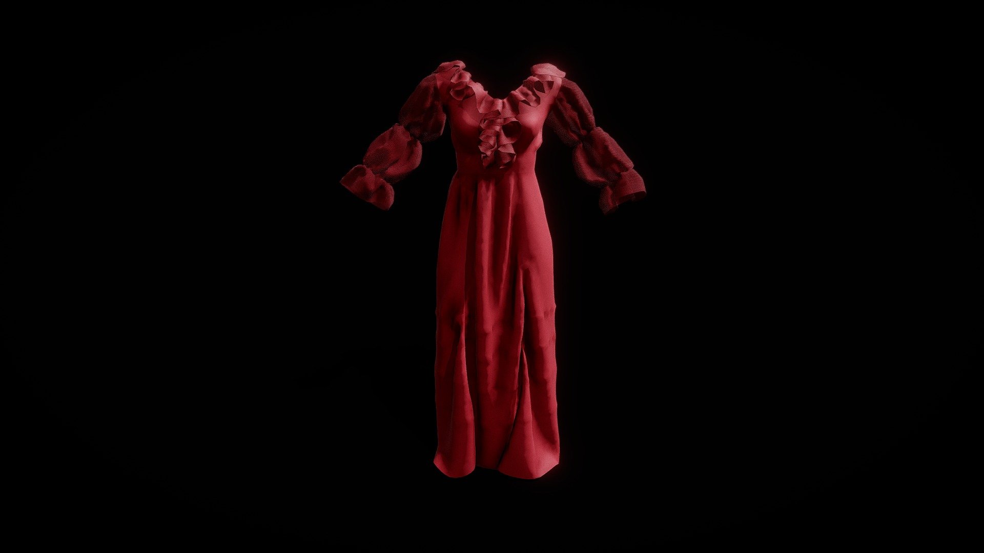 This is a long red dress with long sleeves that have volume.
It can be considerate as an elegant dress 3d model