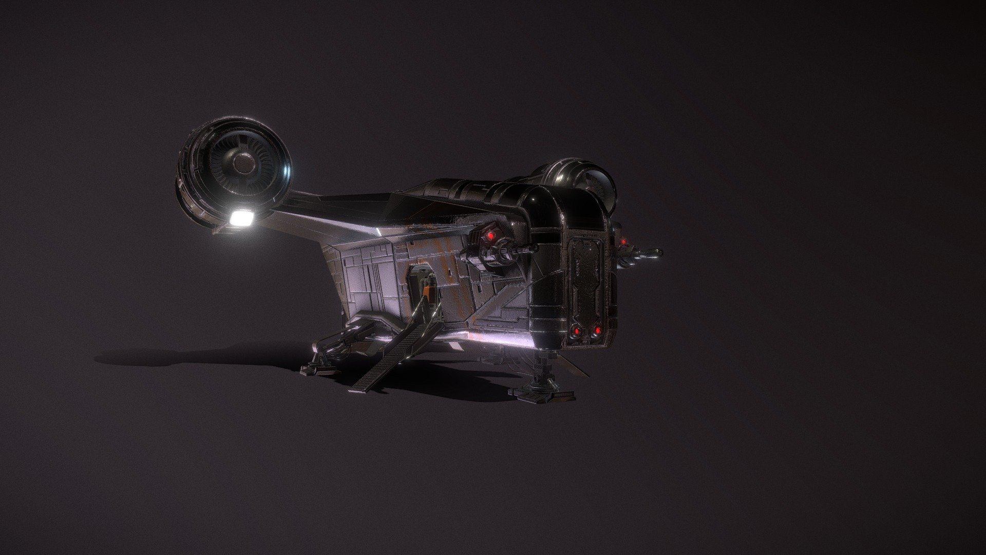 This is a quick Retexure using this model https://sketchfab.com/3d-models/the-mandalorian-razor-crest-full-interior-ee72226c953c414ca0b7ab5780fe400a made by Binkley-Spacetrucker - Razor Crest Retexture - 3D model by J.Kirkwood 3d model