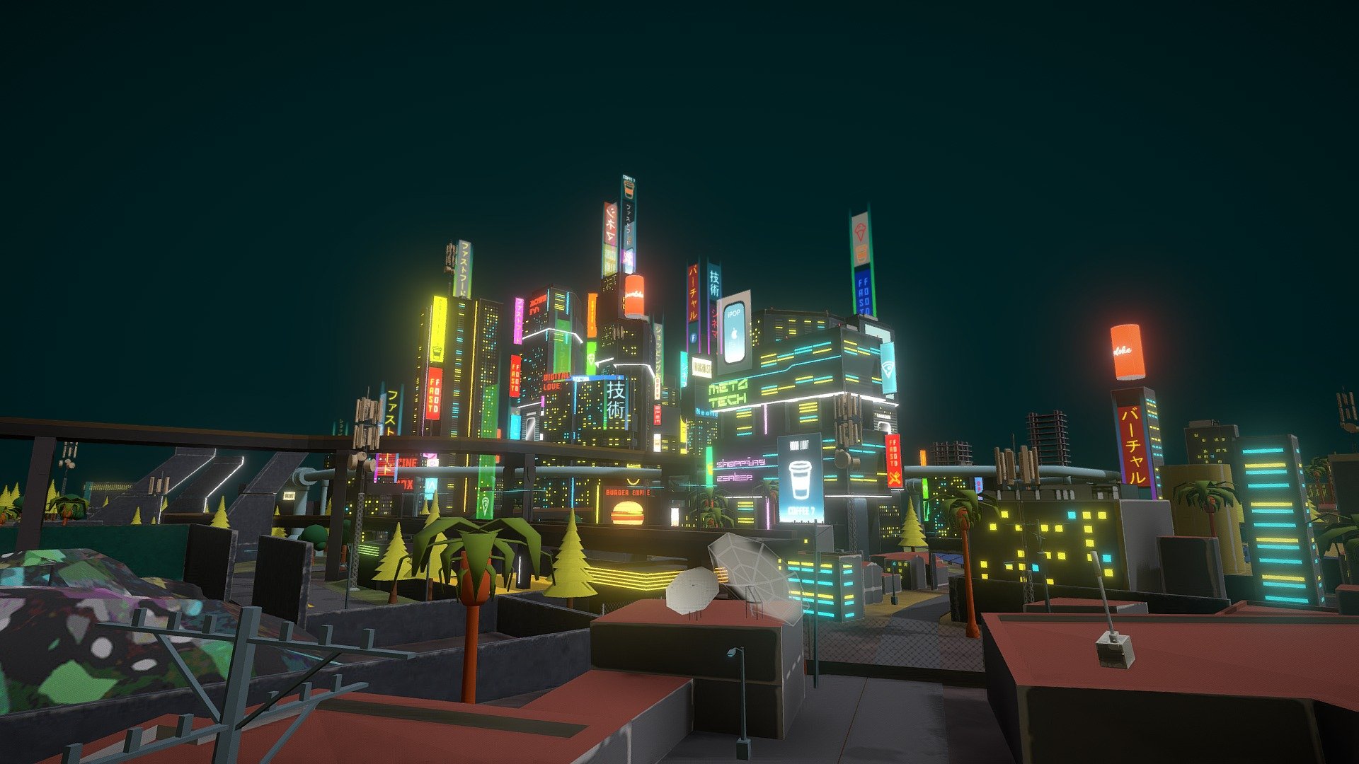Hi everyone! I made this simple futuristic map, ready for your game testing. Next month, I have ready at v2. :)

20/05/2021. This is the most recent version of the city. Thank you for following my work. Greetings to all! c: - CyberCity_2099_V2 - Download Free 3D model by Animateria 3d model
