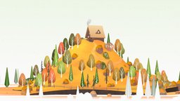 House on the Hill trees, cabin, fall, procedural, autumn, cotttage, blender, blender3d, house, stylized, geometrynodes