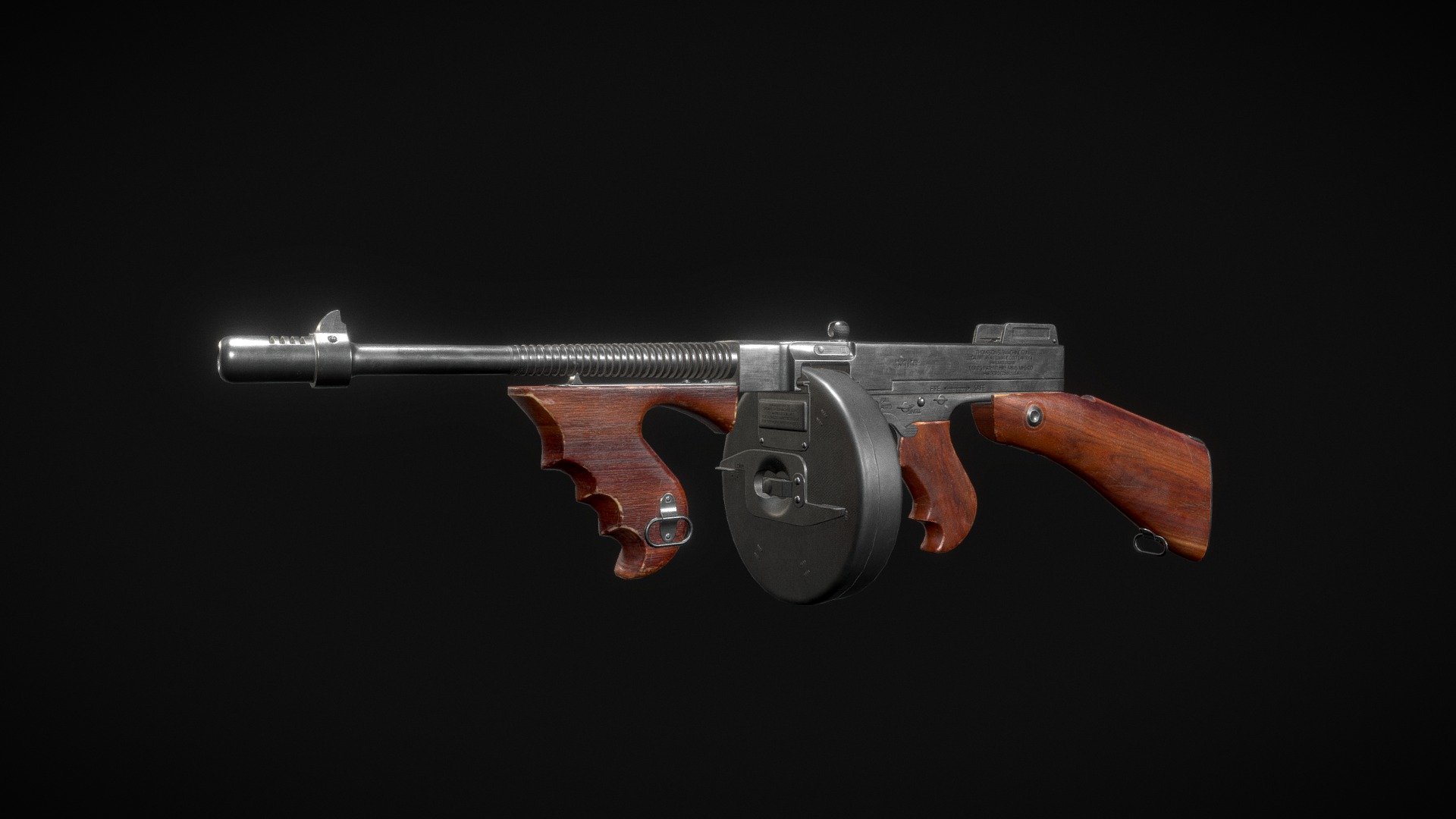 Low poly Thompson Submachine Gun a.k.a Tommy Gun, the Chicago Typewriter. Modelled in 3Ds Max and textured in Substance Painter. Texture Resolution is 4K by 4K 3d model