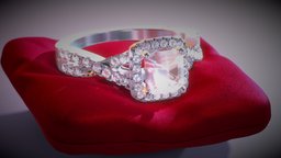 Ring Twist Halo diamonds, pillow, velvet-fabric, 3d, blender, blender3d, ring, white-gold