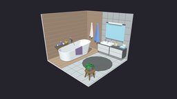 Bath Room 11 Low-poly 3D model modern, bathroom, flat, bath, furniture, family, decor, rooms, apartament, cartoon, game, design, mobile, house, home, decoration, building, interior, modular, simps