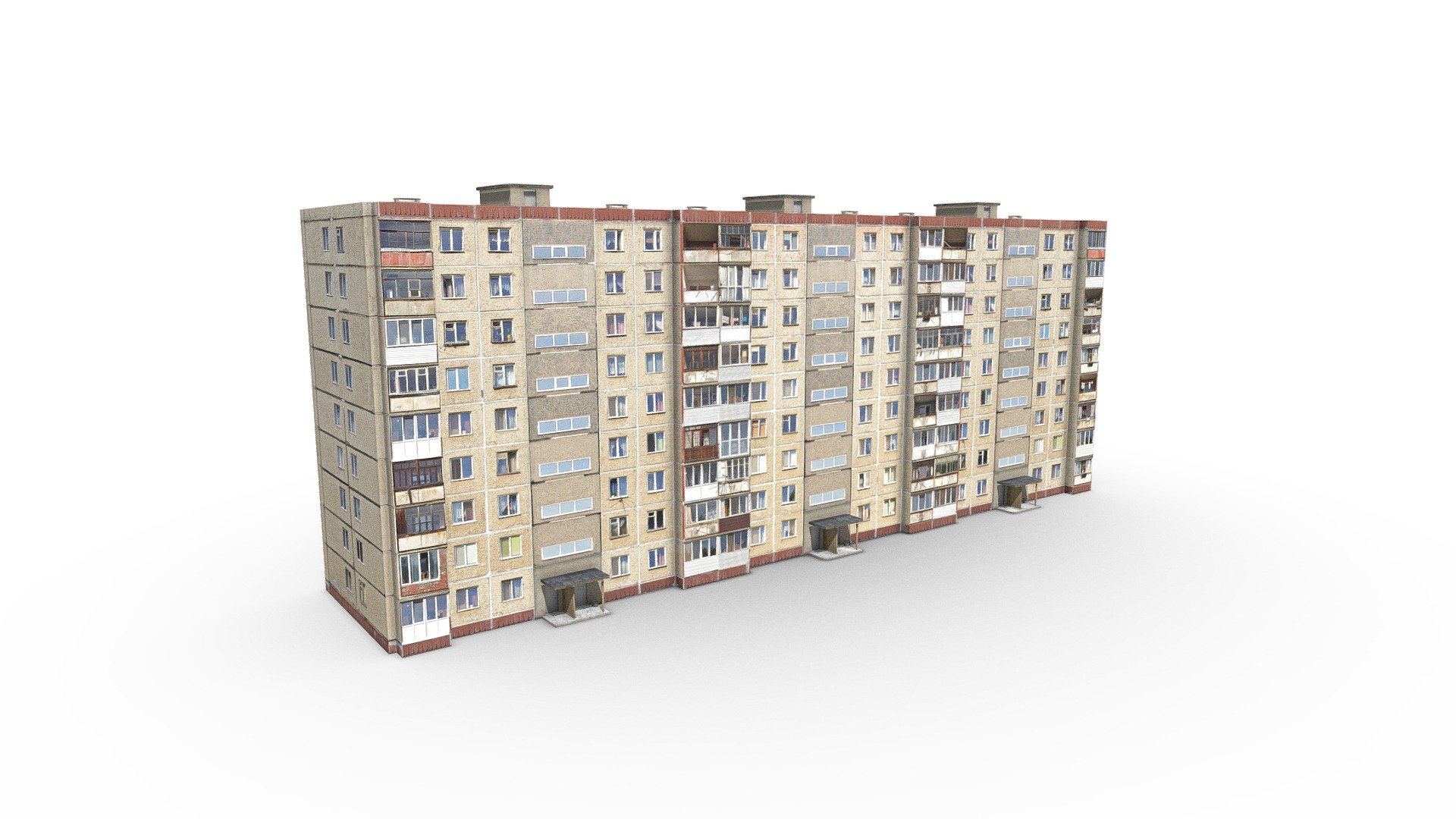 Low poly 3D game-ready model of the Russian environment from Loginovsky Denis (denlog). This and my other models were created in 3ds max version 2014 or 2017. Textures included are also created from mi own photos and free images from the Internet Created in 3Ds MAX 2017 My group is in Contact https://vk.com/club159607022 - Nine-storey residential building - 3D model by Denis Loginovskiy (@denlog2) 3d model