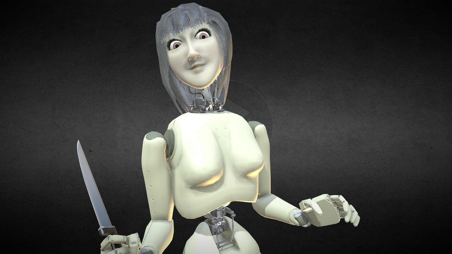 A spooky robot girl made as an exercize on rigging and hard surface modelling ( °u°)b - Psycho Robot - Download Free 3D model by DrTowers 3d model