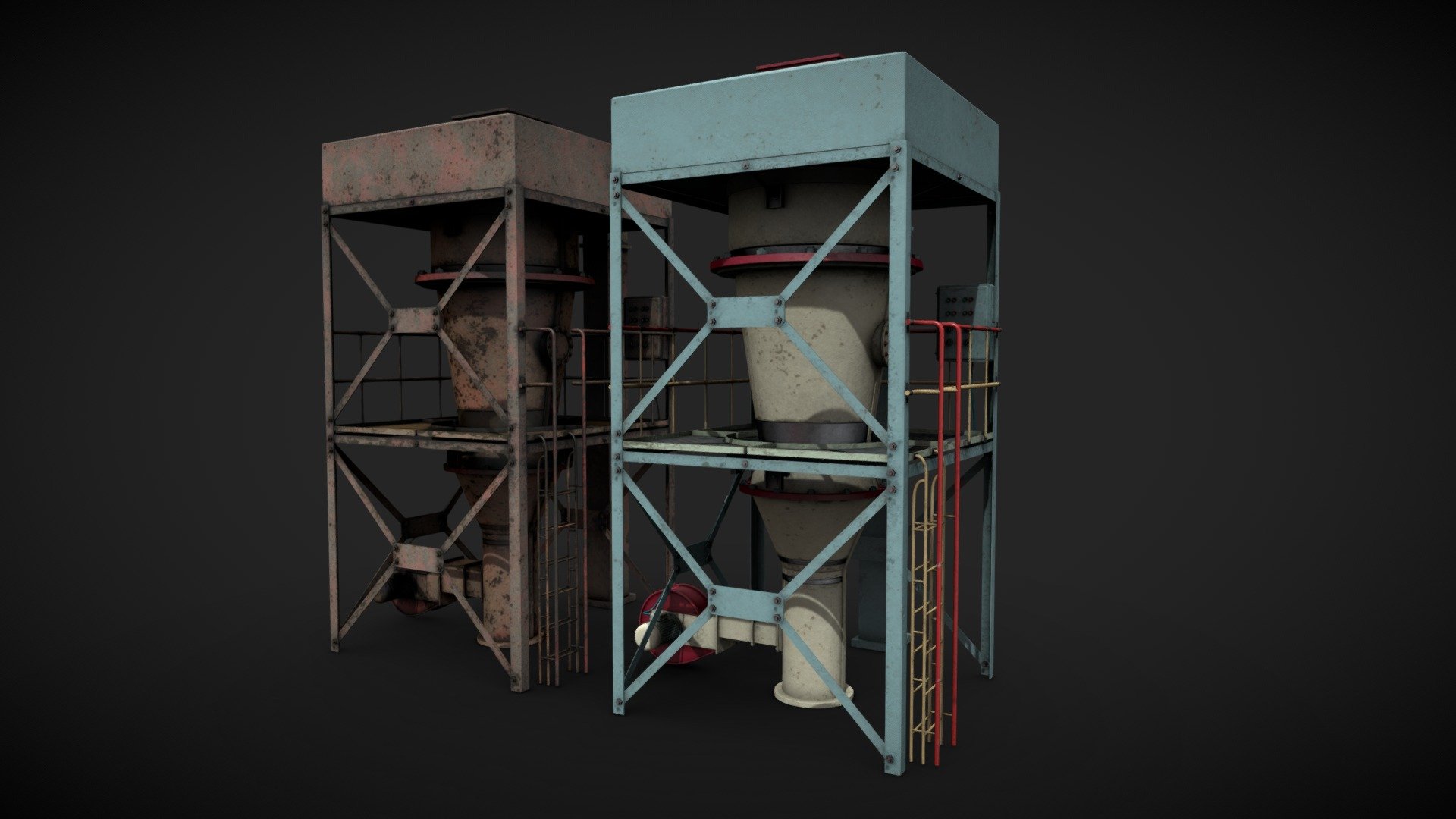 Machinery device for industrial visualizations 

4k PNG PBR textures included 

Painted and heavy rusted 

Non overlapped UVs 3d model