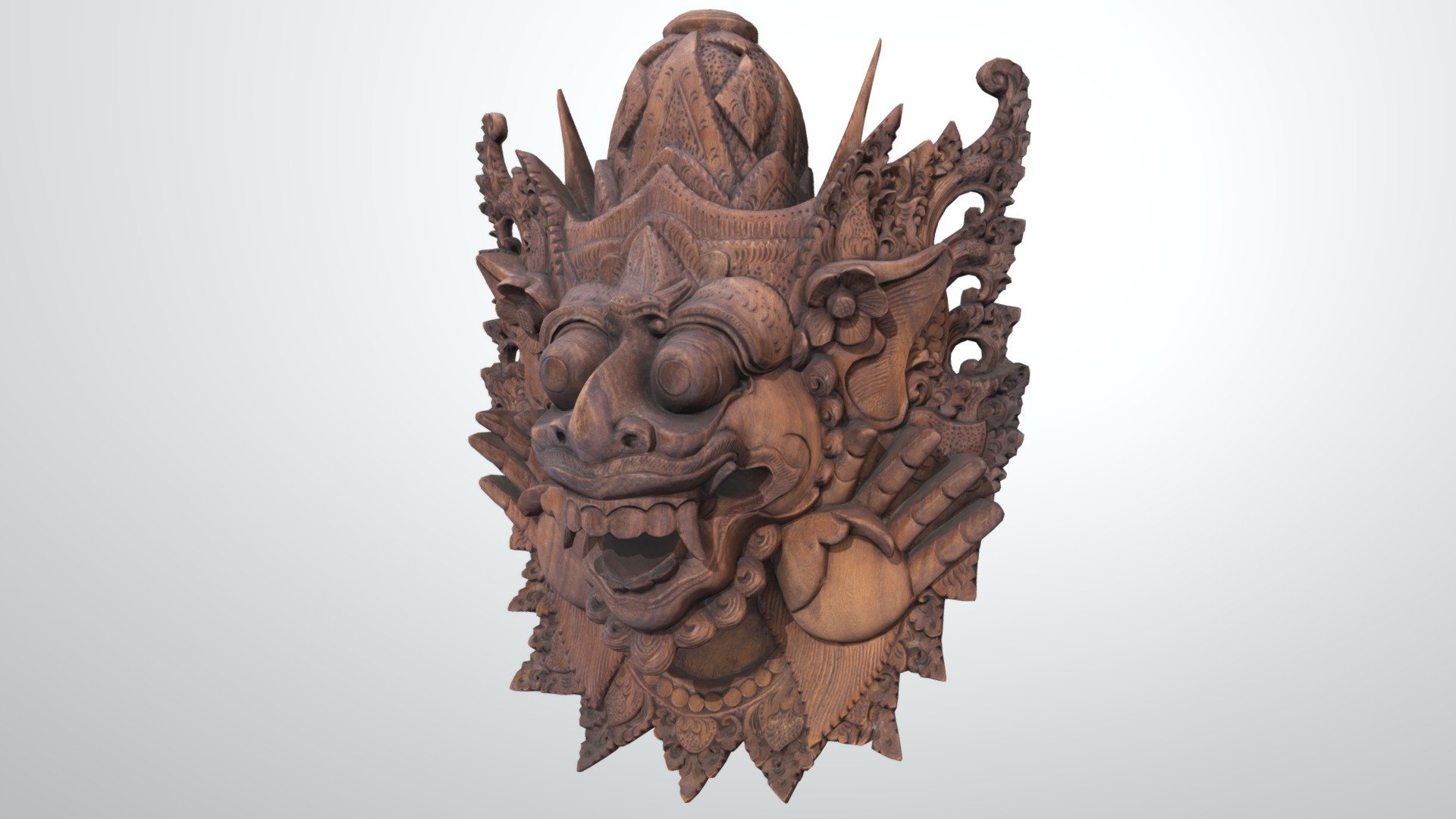 I got a really High Poly model, but reduced it to 30k for better visualization.

If you are interested in the high poly version let me know, the same than in the phisical one! - Barong Wooden Indonesian Mask - 3D model by dlb5 3d model