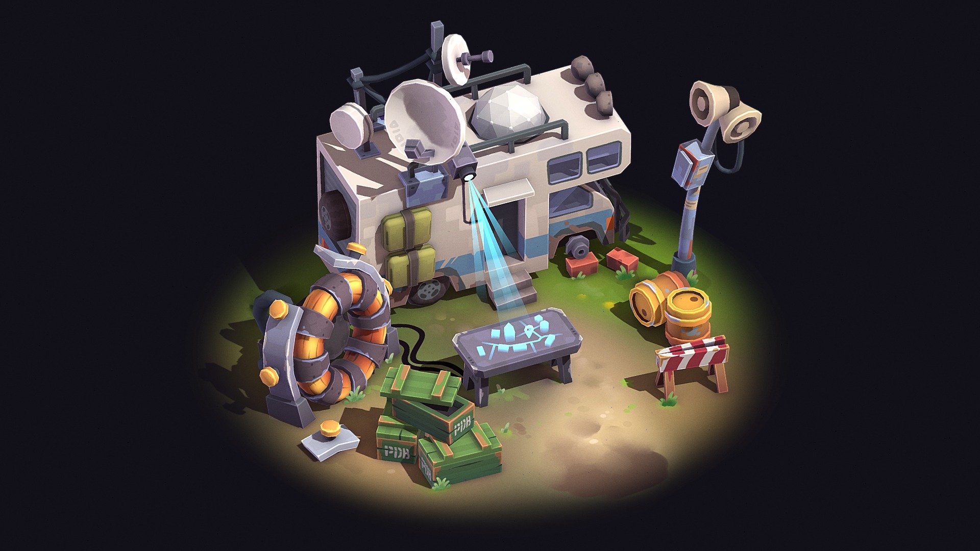 Art assignment I did recently - Handpainted old trailer scene - 3D model by Alex Pushilin (@plannit) 3d model