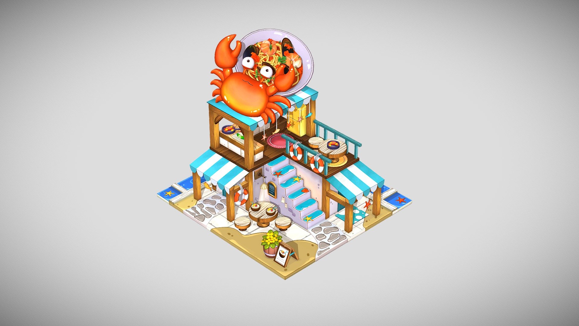 Original concept art by:https://www.artstation.com/artwork/48Nkdk - Seafood Restaurant - 3D model by Yana Melnyk (@YanaMelnyk) 3d model