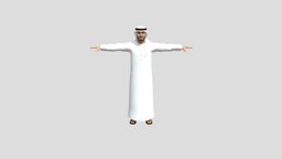 Emarati Male in Local Dress (Rigged+Expressions) arab, uae, gulf, male, rigged, emarati, kandora