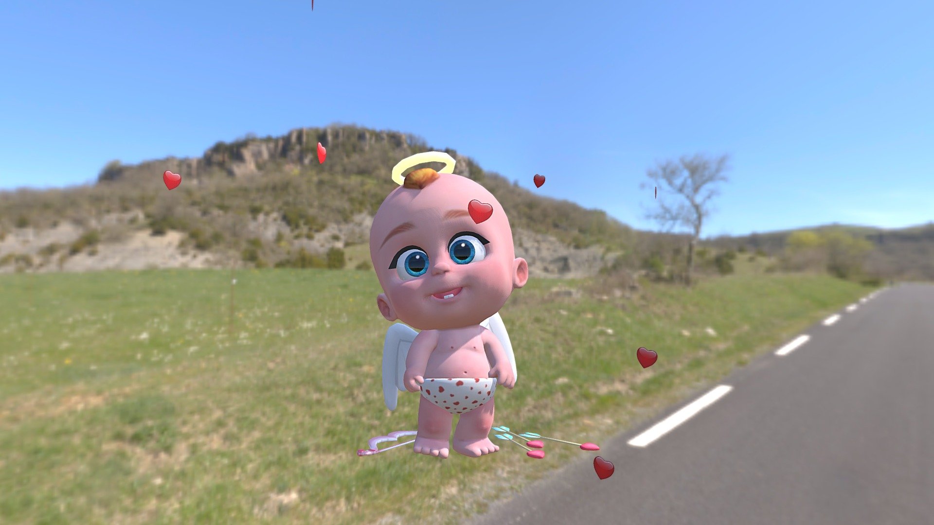 3D model freegenGO - Angel Cupid. Animated, mobile. The model is optimized for AR. More details at https://freegen.games/ar/ 3d model