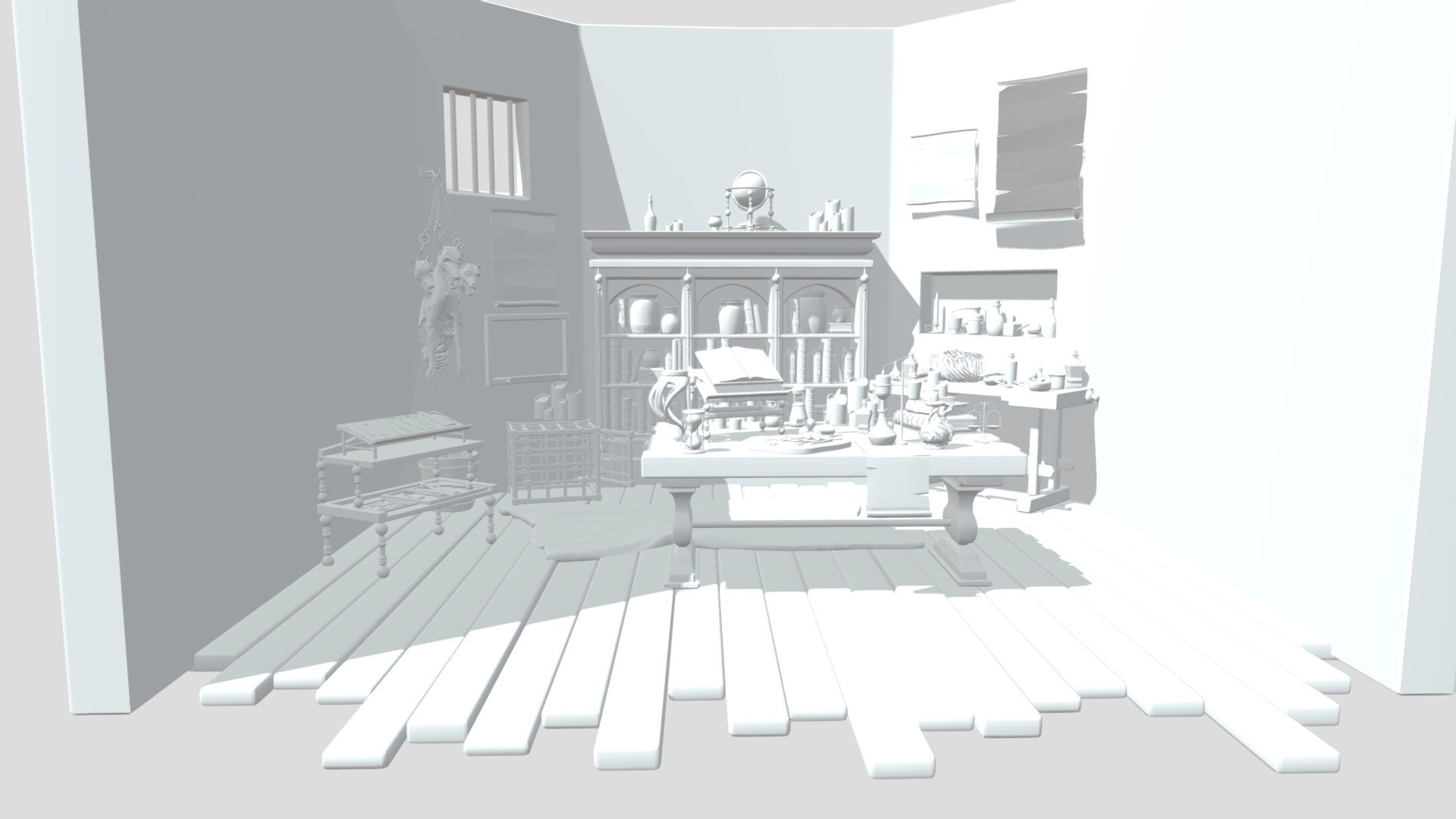 A scene I created to display some old props, all with a &ldquo;creepy, crazy lab