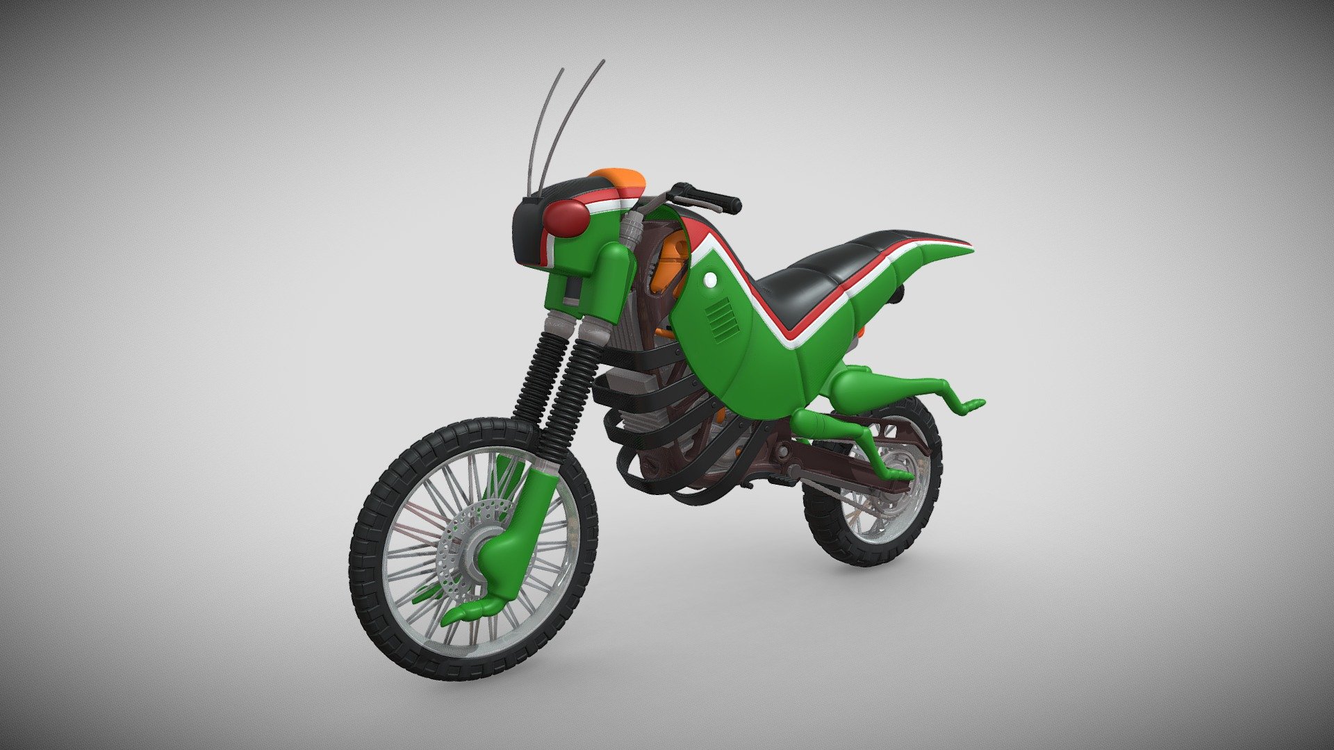Battle Hopper (バトルホッパー Batoru Hoppā) is a living motorcycle used by Kamen Rider BLACK. It was created by Gorgom, made specifically for the upcoming Creation Kings Black Sun and Shadow Moon. When Kohtaro Minami was ambushed by the members of Gorgom during his escape, he drives Battle Hopper and finally got away from Gorgom headquarters 3d model