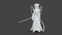 001160 anime girl japanese long dress katana katana, long, figurine, dress, miniatures, realistic, woman, charming, character, 3dprint, girl, model, polygon, japanese, statuett