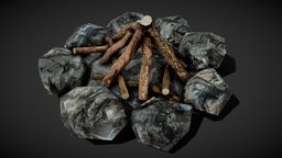 Campfire wooden, stick, prop, rocks, ash, survival, 4k, branch, fire, stump, stones, unrealengine4, unity5, stone, wood, rock