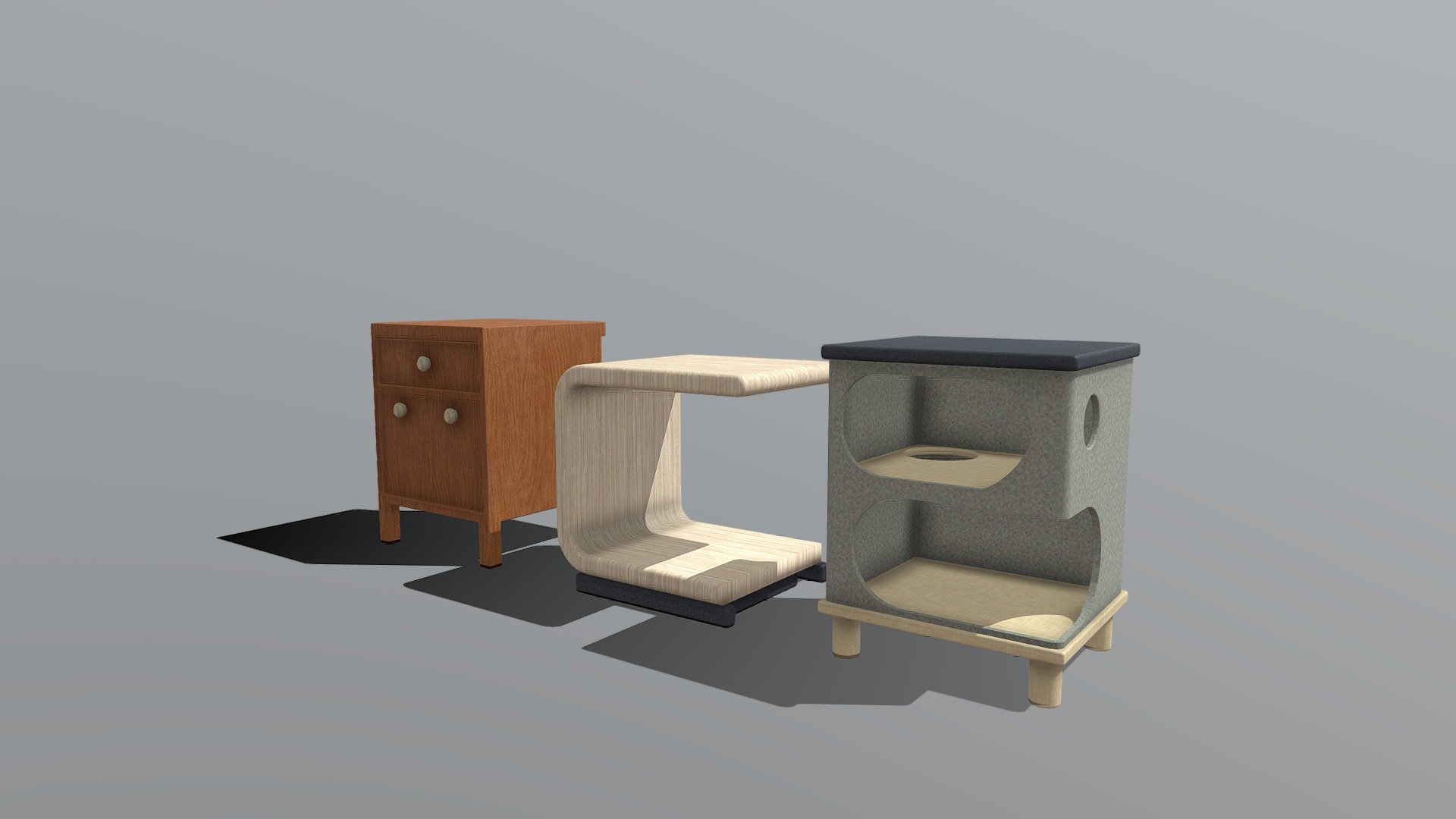 In the field of home furnishing and decoration, small cabinets are often used for storing items or decorating spaces. They can serve various purposes, such as bedroom storage cabinets, TV cabinets, and children's room storage cabinets, to store items like clothes, books, documents, TV and audio equipment, etc. Small cabinets can also be part of the home decor, displaying decorations, photos, vases, and more, to add aesthetic value and personalization to a room.

家居和装饰领域，小柜子通常用于存放物品或装饰空间的柜子。它们可以有多种用途，例如作为卧室储物柜、电视柜、儿童房储物柜等，用于存放衣物、书籍、文件、电视音响设备等物品。小柜子还可以作为家居装饰的一部分，用于陈列装饰品、照片、花瓶等，增加房间的美感和个性化。 - Small cabinets - 小柜子 - 3D model by MrdT (@mrdt.club) 3d model
