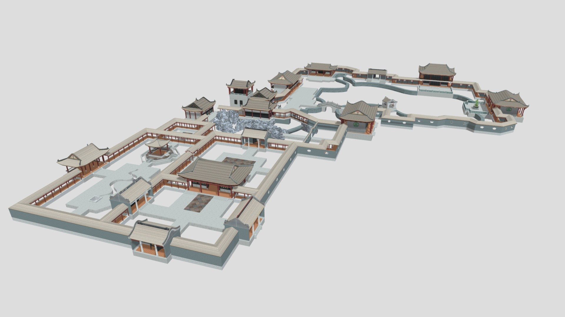 Ancient Chinese courtyard Park - Download Free 3D model by noyou (@799105734) 3d model
