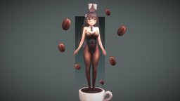 Coffee bunny, grl, handpainted, low-poly, blender