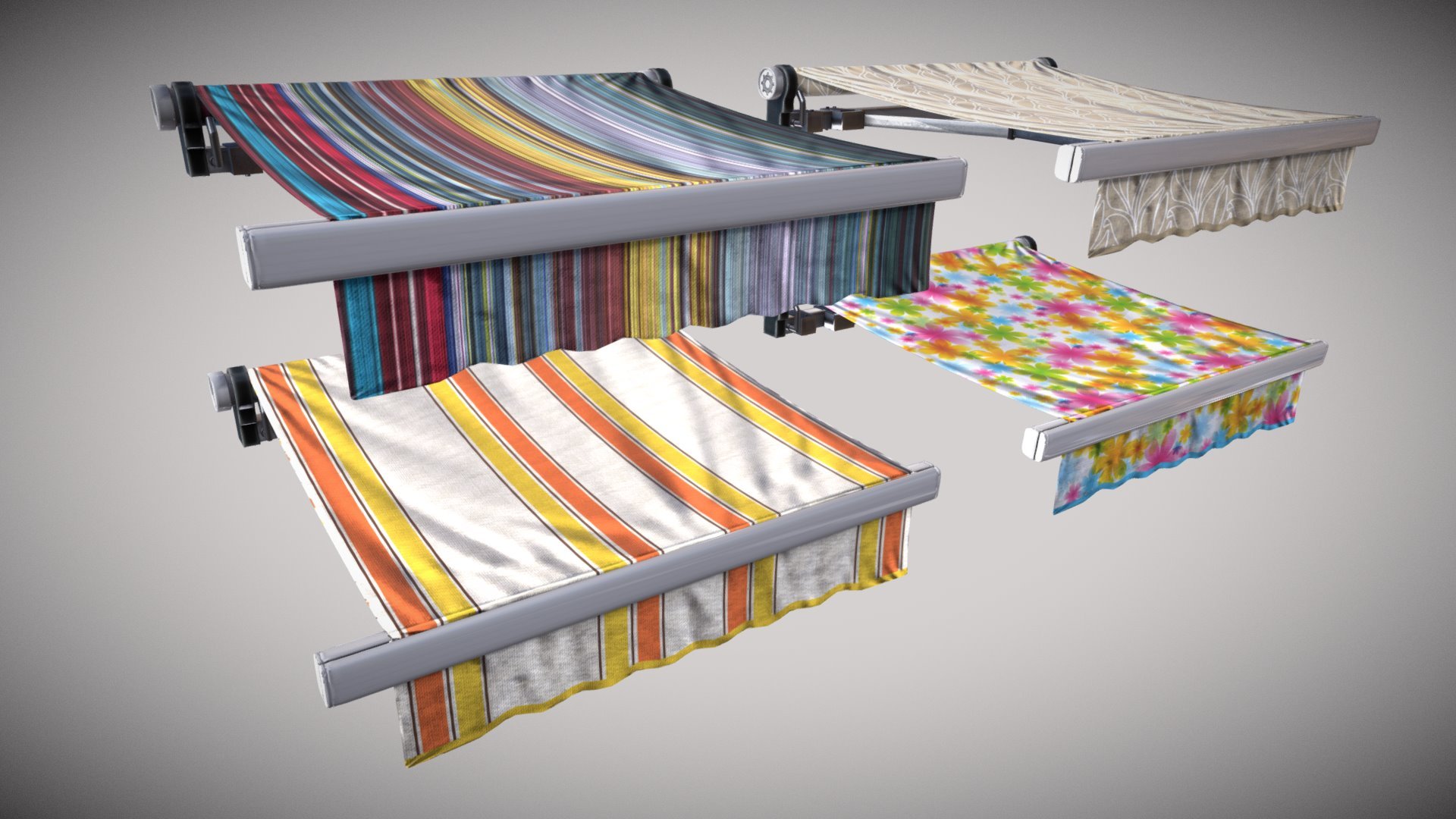PBR Specular/Glossiness - One Material 2k  (4 Different Diffuse)
* Diffuse

 Gloss

 Normal

* Specular 
* Ambient Occlusion Ao   

Attach are the Maps for VRay Rendering - Awnings - Buy Royalty Free 3D model by Francesco Coldesina (@topfrank2013) 3d model