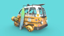 lowpoly cyberpunk Ban truck, prop, cyberpunk, gamedev, stars, ban, surf, hippie, game, lowpoly, concept