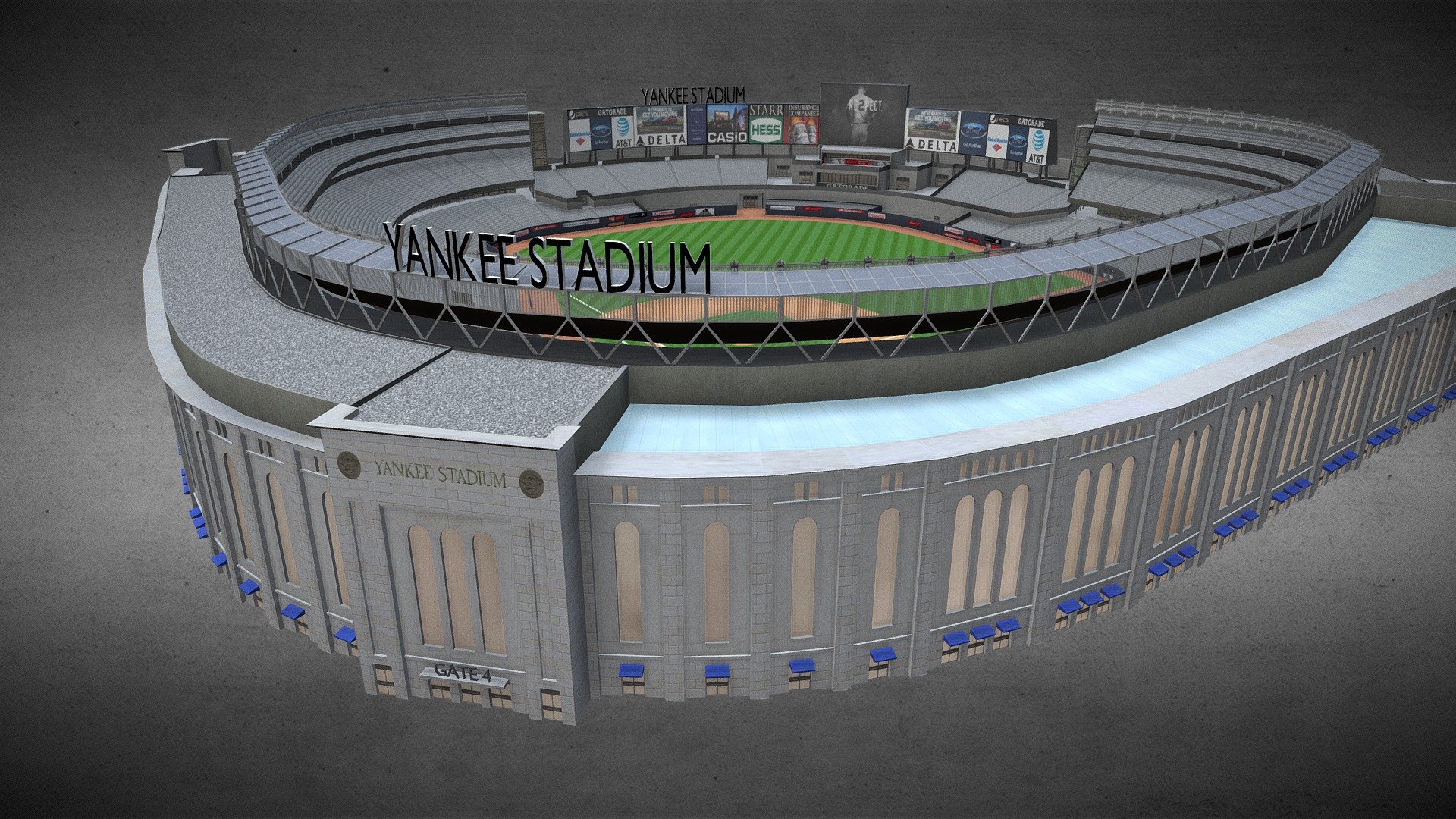 Yankee Stadium - New-York

Yankee Stadium is a baseball park located in Concourse, Bronx, New York City.
It is the home field for the New York Yankees of Major League Baseball (MLB) and New York City FC of Major League Soccer (MLS), as well as being the host stadium for the annual Pinstripe Bowl game.
(Source Wikipedia)

Created and adapted to be integrate in the game &ldquo;CitiesSkylines