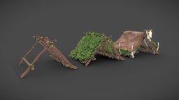 Stylized Caveman Shelter painted, leaf, stylised, caveman, shelter, 3dex, stoneage, handpainted, game, low, poly, stylized, hand