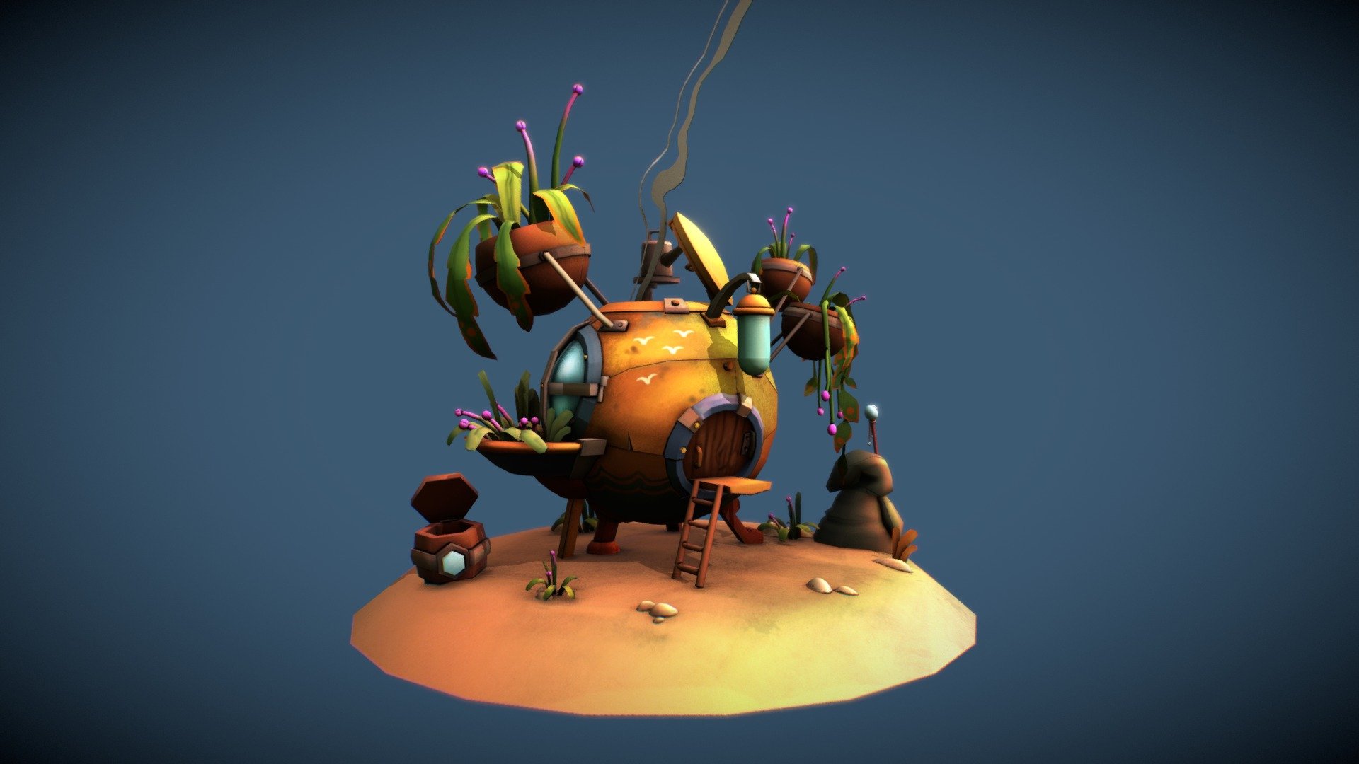 3d low poly model from concept art by Evgeniy Karanov[https://cdnb.artstation.com/p/assets/images/images/000/405/733/large/evgeniy-karanov-a.jpg?1421189201] - spherical  house - 3D model by suzan (@suzalaaaa8) 3d model