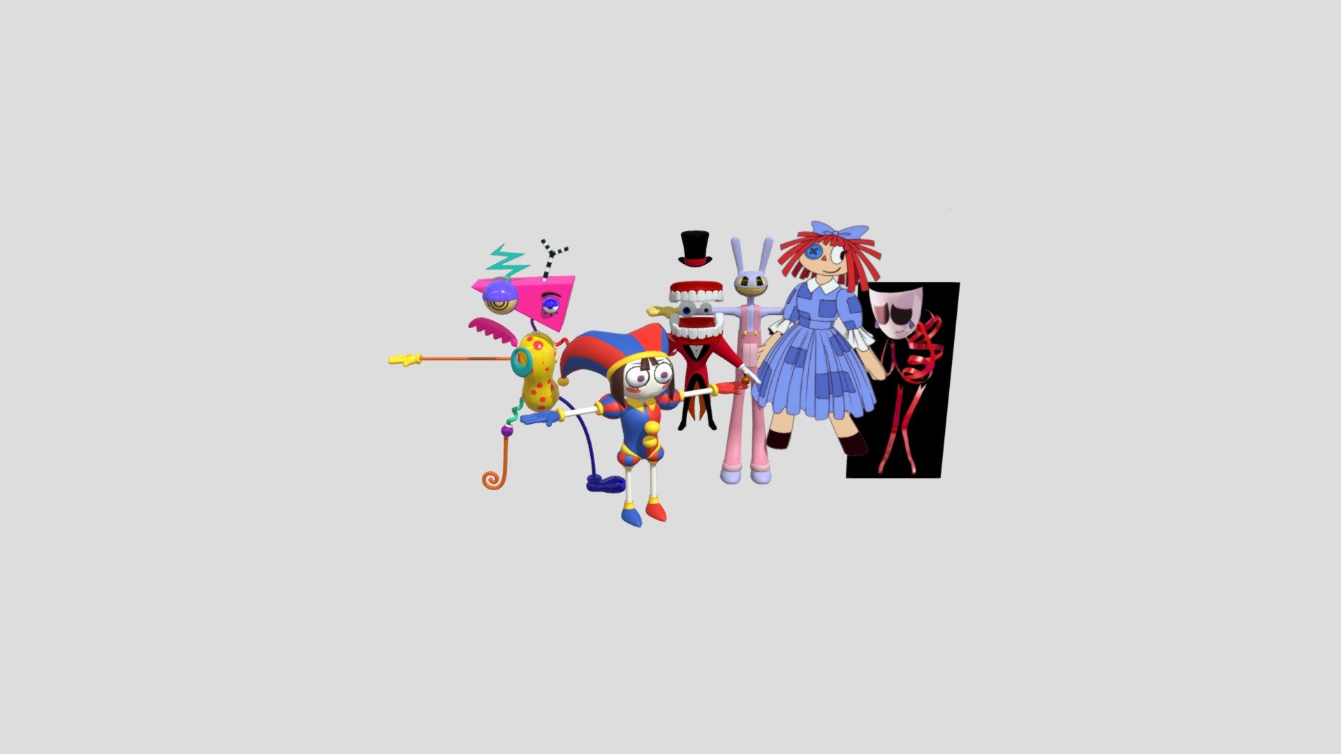 i got the models here in skatchfab and put it all together but is sad that i don´t got ragatha and gangle, also is not for download - The amazing digital circus characters full - 3D model by jackvlk4 3d model