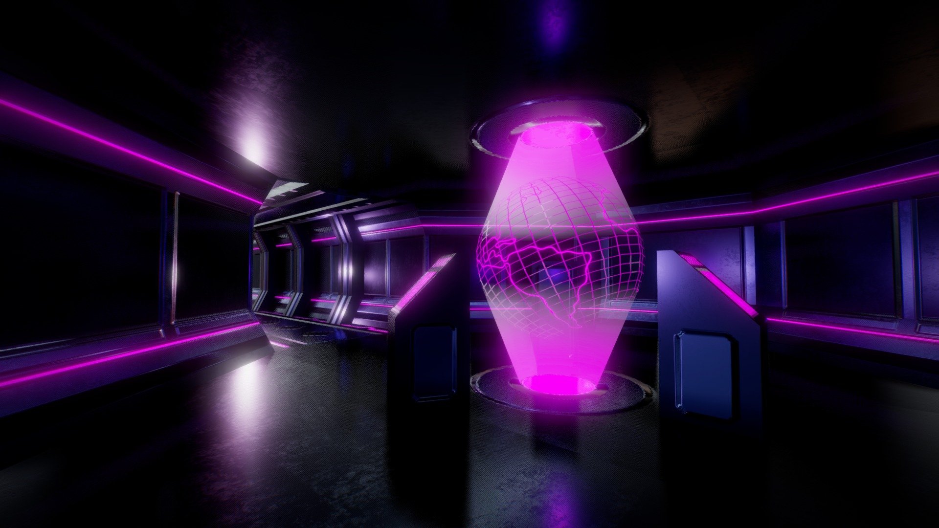 I decided to make a corridor inspired by the &lsquo;Covenant' interiors of their ships from the Halo franchise, whilst also going for a more pixel art style using PBR materials 3d model