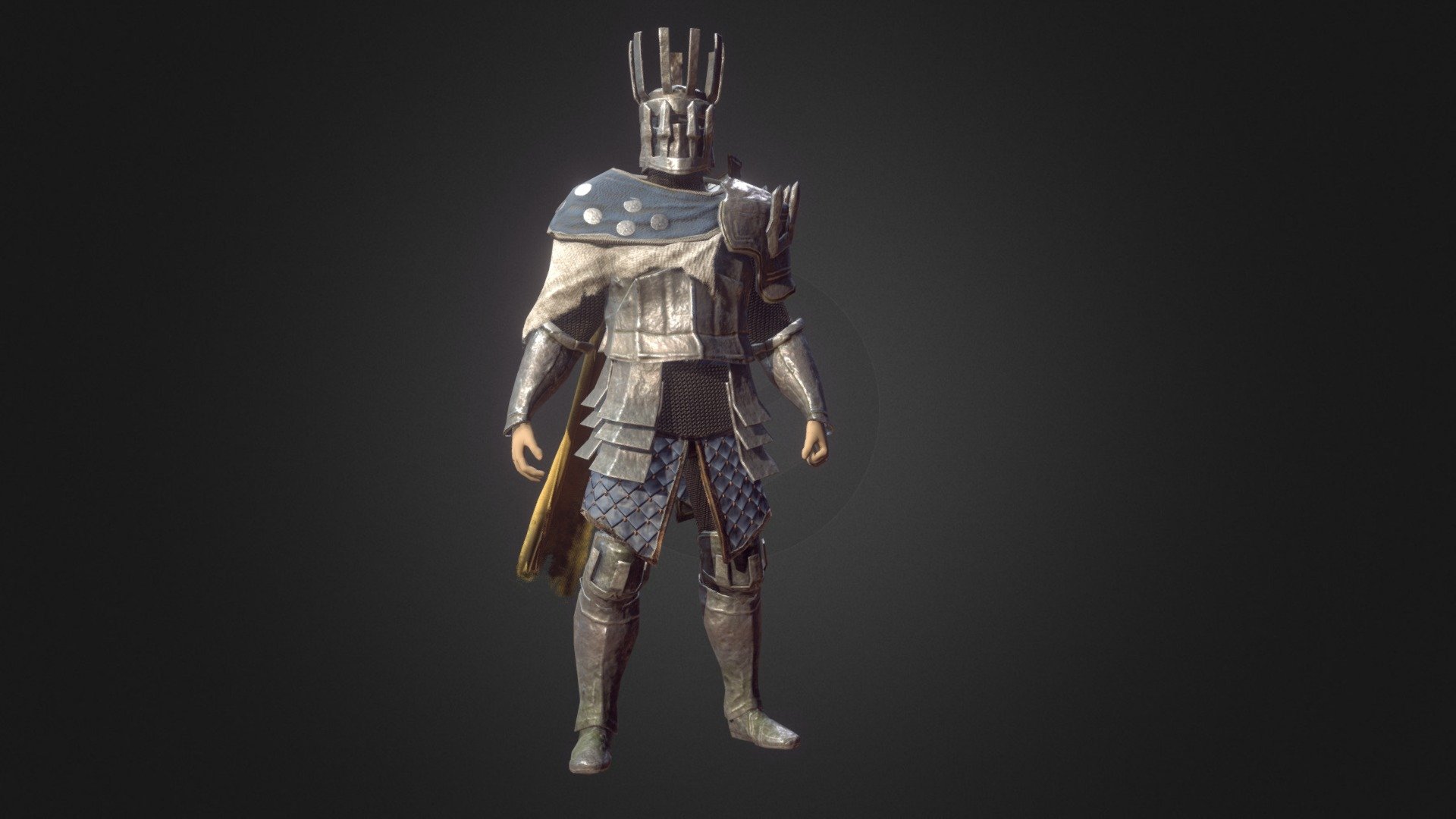 Tower Armorset low-poly 3d model ready for Virtual Reality (VR), Augmented Reality (AR), games and other real-time apps.

**This character is included in the Dark Fantasy Protagonist Pack, this is just a simpler version with only one armorset, head and hair

The Tower set has a basic body, wich you can hide if you use any armorpiece, it also includes one harstyle and facial hair.

Details

-Eyes and mouth, 907 triangles, 512x512 textures each.

-Basic Body: 7206 triangles and 2048x2048

-Head has 3678 triangles and 2048x2048 textures.

-Hairstyle and Facial hair: 4056 Triangles and 1024x1024 textures.

-Tower Set: Helm(2076 triangles) Lower Part(2198 triangles) and Upper Part(5404 triangles) textures are 2048x2048 for each part

Includes a Blender scene with Cycles renderer set up, the rigging is pretty simple, with NO Inverse/Forward kinematics but works very good with Unity's mecanim animation system - Tower Set - Buy Royalty Free 3D model by willmorillas 3d model