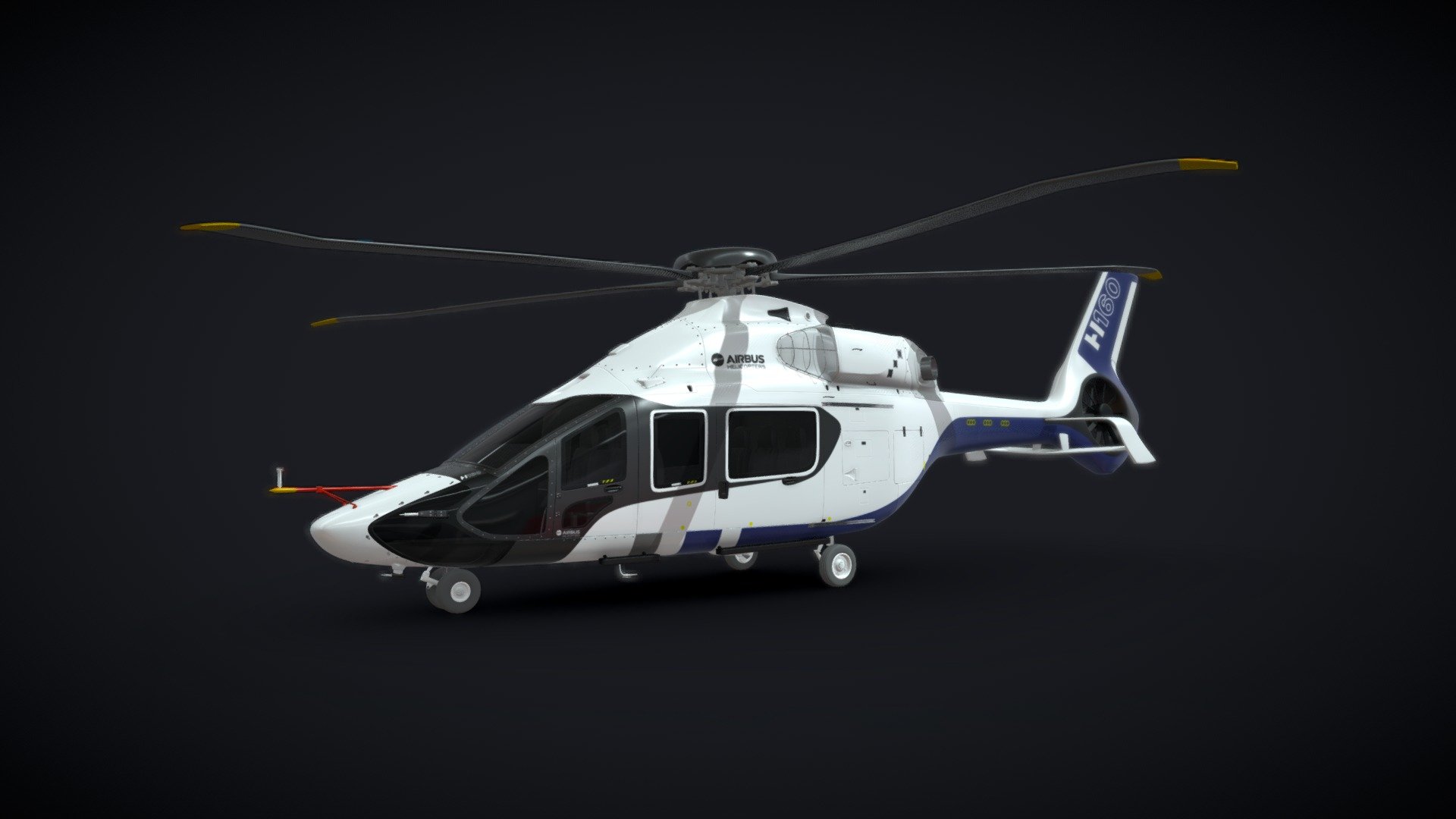 The Airbus Helicopters H160 is a medium utility helicopter developed by Airbus Helicopters.

High Detailed and realistic 3d model of Airbus Helicopter H160 with cockpit and interior.

Topology of geometry:




Forms and proportions of The 3D model most similar to the real object

Detailed enough for close-up renders

The geometry of the model was created very neatly

Almost no many-sided polygons

The model optimized for meshsmooth modifier

Not collapsed the meshsmooth modifier

Archives (3ds, obj, fbx, c4d, mb) included smoothing and initial models

Apply the Smooth modifier with a parameter to obtain the desired level of detail

Materials and Textures:




Textures with layers (*.png) included

Texture Maps have resolution 8192x8192 pix

File Formats:




Original file format - 3ds max

3ds, obj, fbx (Multi Format)

Cinema 4D
 - Airbus Helicopters H160 - Buy Royalty Free 3D model by Kayozz (@sachinkr858895) 3d model