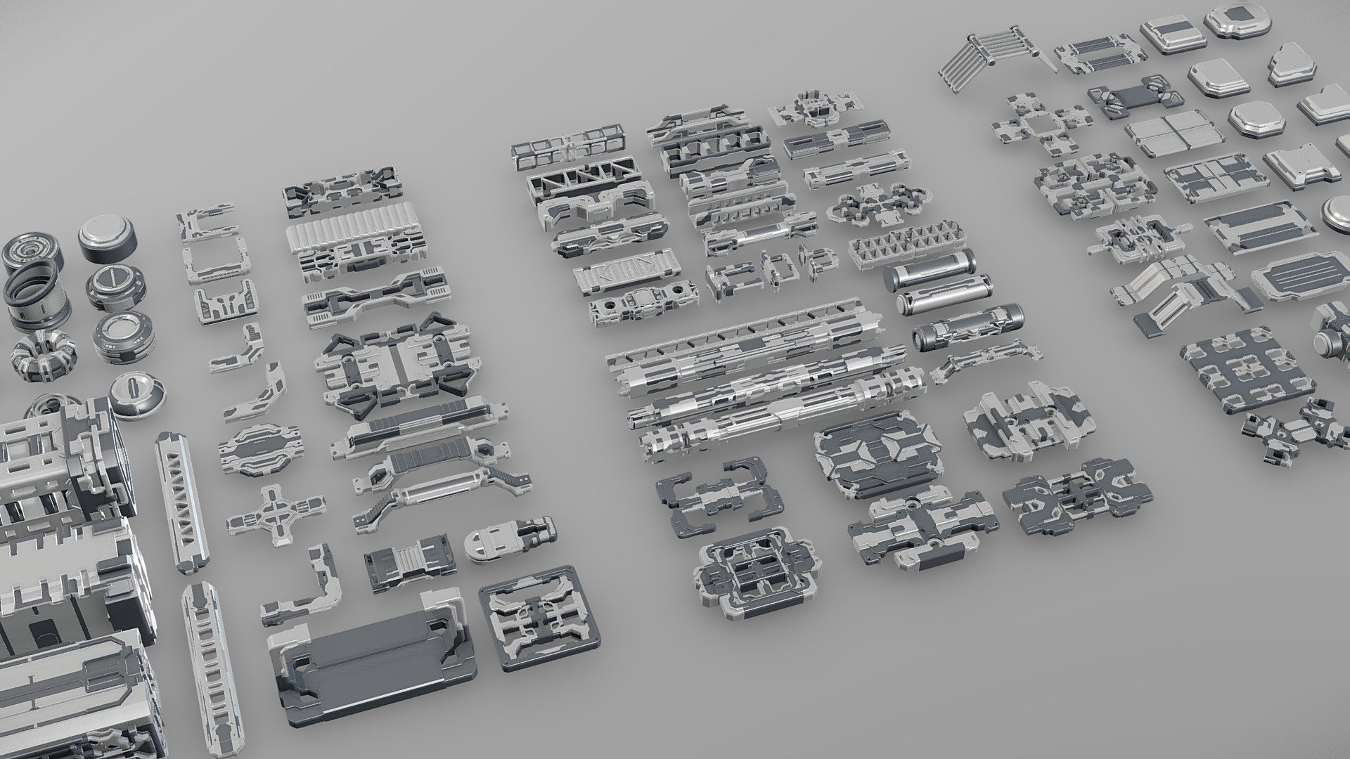 Collection of Greebles, modular details capable of giving a more complex aesthetic to a scifi scene, you can use it to create both architectural elements, spacecraft, mechanical parts etc., this collection is based on the first volume of the same which can be found in my profile from this first work derives this second volume creating more complex and diverse elements.

The collection is carefully crafted piece by piece from Boolean elements, optimizing their geometry and studying each of their shapes so that they are visually aesthetic and also together create synergy in their compositions.

*The UV's are procedurally unwrapped, it is recommended to use triplanar or cubic textures.
*

File version 3.2.2 - Final file weight 11.10 MB




100 Greebles Assets

Materials: 3

Suggestion Use - Sci-Fi Greebles Collection II - Buy Royalty Free 3D model by TET.SUO.RIN (@TET_SUO_RIN) 3d model