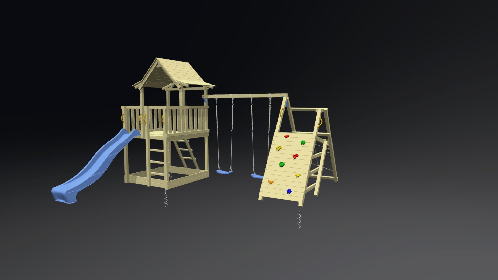 Larger than life!
As playground tower with the biggest platform of the entire Blue Rabbit 2.0 range (1.4m x 1.6m) the Pagoda provides children plenty of room for playing. The integrated balcony that can be used as an outlook post greatly enhances the play value of this spacious tower. The below sandpit offers a huge space for digging and building sandcastles. Resembling an ancient Chinese temple the unique Pagoda look is a guarantee for hours of discovery adventures.
The Pagoda has two entry openings, one at the back (inclined ladder) and one at the front (vertical ladder). The front entry opening can also be used for adding an extra module to the Pagoda, or even a second slide.

Platform height 1200 mm

More info: http://www.bluerabbit.be/towers-swings/pagoda - Blue Rabbit Pagoda @challenger - 3D model by Blue Rabbit (@BlueRabbit) 3d model