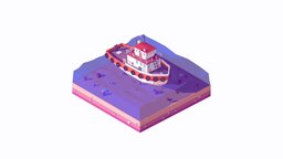 Cartoon Lowpoly Tugboat Illustration world, toon, gamedesign, cartoony, landmark, sight, tugboat, port, game-ready, low-poly-model, cartoonstyle, antonmoek, motherland, polygonia, cartoon, game, art, lowpoly, poly, design, city, ship, simple, sea, boat