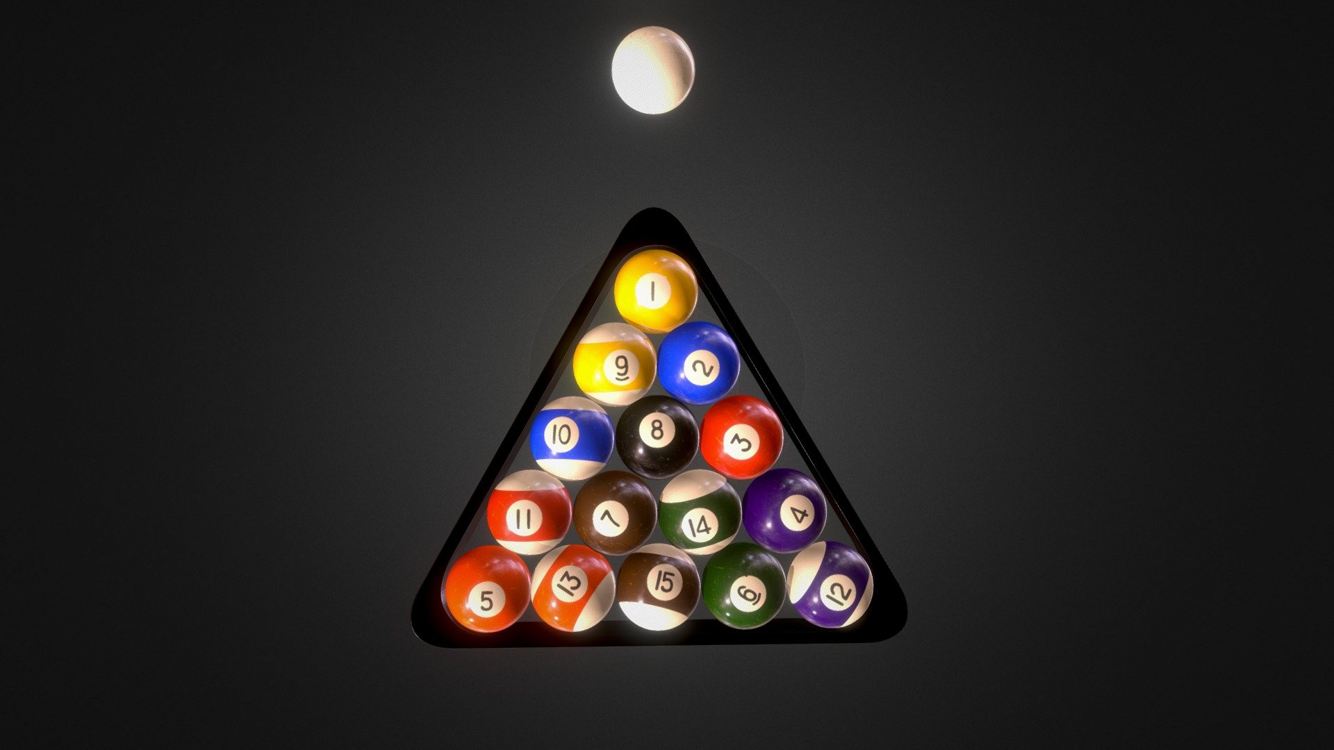 Billiards balls and triangle, added scratches on the geo to create a realistic imperfection. All the numbers are illustrated by me replicating the same style as the average billiard ball 3d model