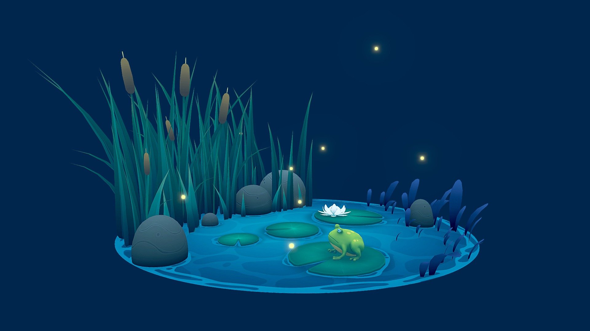 I've wanted for a long time to create a small scene like this. 

It is based on one of my drawings.

I used Zbrush, 3Ds Max, Substance Painter and marmoset.

https://www.artstation.com/apref - Pond Frog - 3D model by Agathe Préfontaine (@apref) 3d model